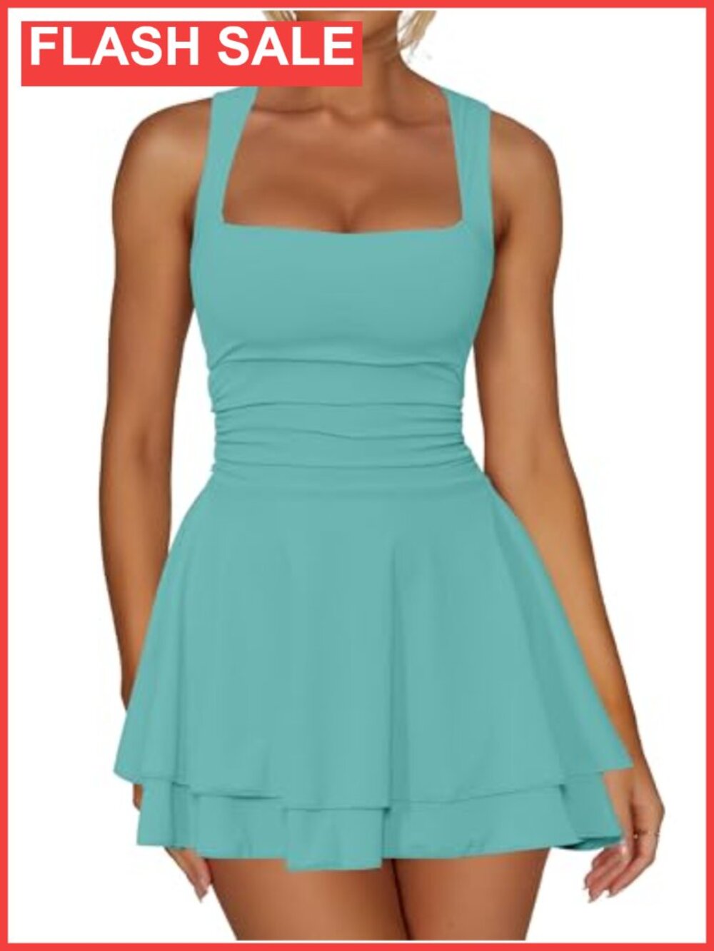 Square Neck Ruffle Hem Bodycon Mini Dress Party Club Night Out